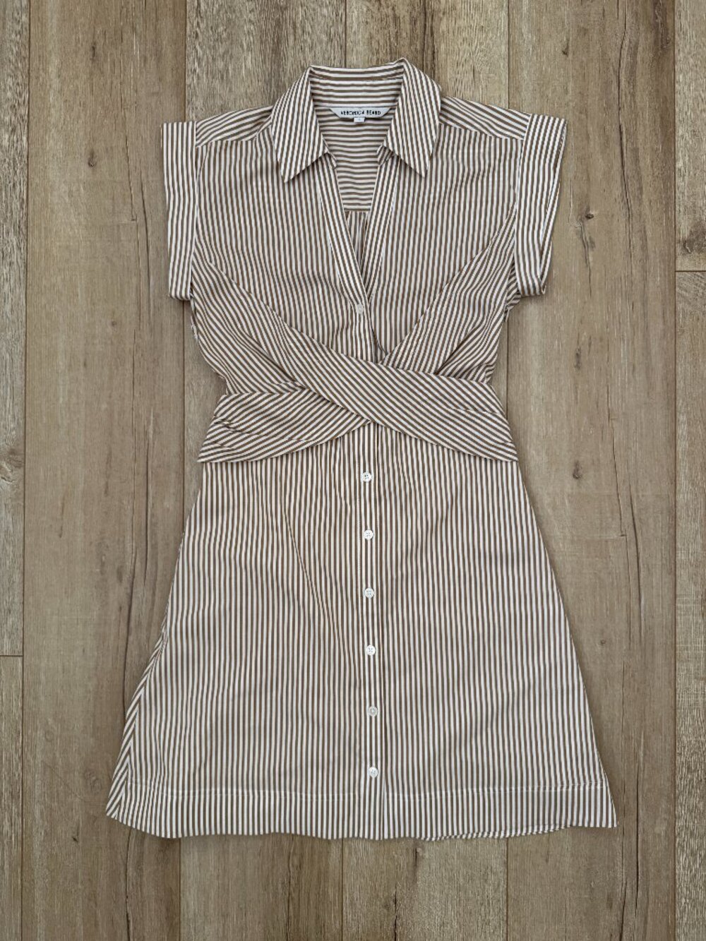 Veronica Beard Striped Cotton Waist Wrap Button Shirt Dress Acorn White Size 0 - Picture 1 of 9